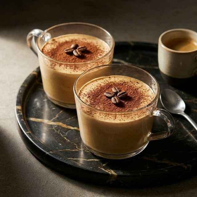 Mousse de café cremosa em taça de vidro