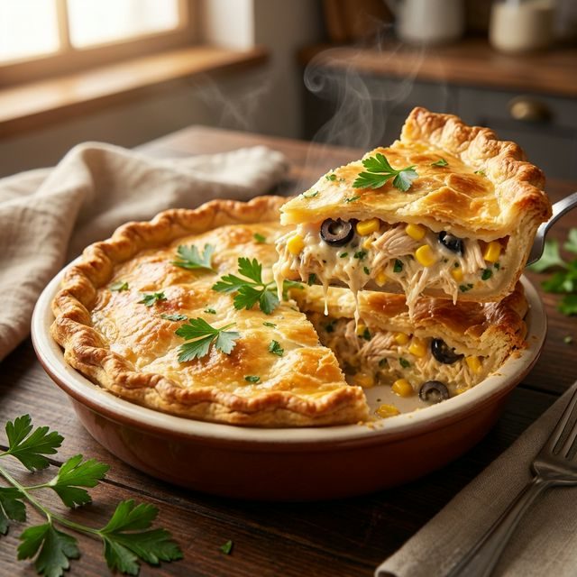 Torta de frango dourada feita no liquidificador